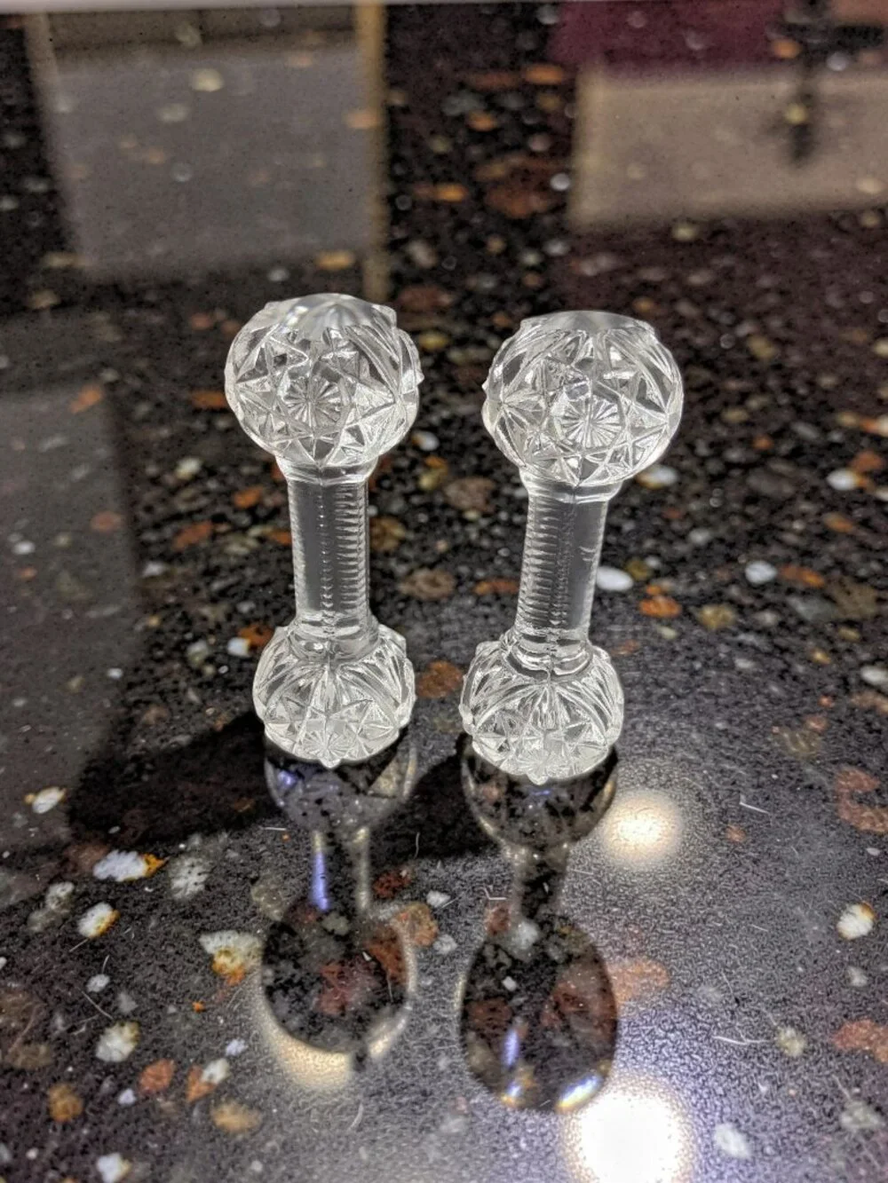 vintage pair of gorham cut lead chrystal barbell knife rest